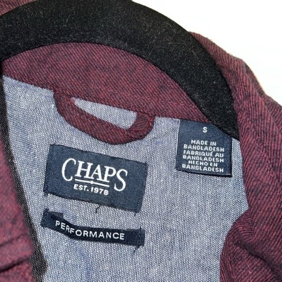 CHAPS Burgundy Red Long Sleeves Perfomance Flannel size Small in Rich Ruby - Picture 8 of 11